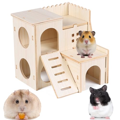 YouXiaor Meerschweinchenhaus,Nagerschlafhaus,Meerschweinchen Zubehoer,Meerschweinchen Versteck Aus Holz mit Flachdach und Belüftungslöchern für Kleine Haustiere Zwerghamster von YouXiaor