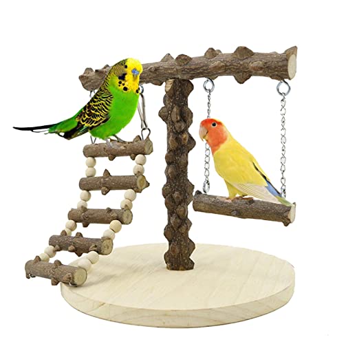 Holz Vogel Papagei Spielständer, Papagei Spielständer Kleiner Spielplatz Gym Activity Center Spielzeug Set, Vogelspielplatz mit Leiter und Schaukel Kleiner Vogelständer für Vogelstange Käfig Zubehör von Youding