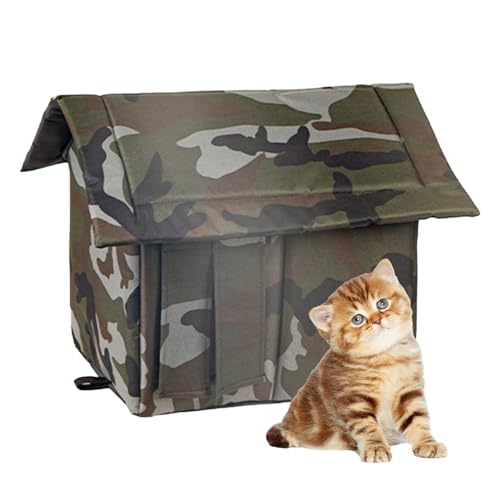 Youding Camouflage Streukatzenhaus | 15,5 Zoll wasserdichter Katzen-Tarnschutz | Gemütliches Kissen aus Oxford-Stoff für Katzenhaus im Freien | Camouflage Winter Warmer Unterschlupf für Katzen von Youding