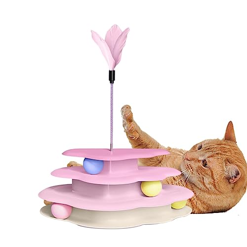 Youding Katzen-Kugelbahn-Spielzeug | Vierschichtiges Katzenspielzeug in Wolkenform | Mehrstufiger Katzen-Drehball mit Feder-Katzenspielzeug zum Trainieren und Jagen von Youding