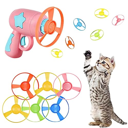 Youery Cat Fetch Toy, Haustier Spielzeug Bunte Fliegende Propeller Disc Katzenspielzeug Chasing Untertasse mit 1 Launchers und 6 Propellers Zufällige Farbe für Interactive, Training, Jagen, Schlagen Youery Cat Fetch Toy, Haustier Spielzeug Bunte Fliegende Propeller Disc Katzenspielzeug Chasing Untertasse mit 1 Launchers und 6 Propellers Zufällige Farbe für Interactive, Training, Jagen, Schlagen von Youery