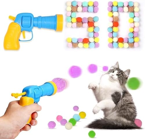 YounBeauty 50 Ersatz Pom Poms + Launcher Gun | Auto Bounce Katzenspielzeug Kit für Multi-Cat Homes - Leise Selbstspielbälle für Solo-Katzen & gemeinsames Spielen YounBeauty 50 Ersatz Pom Poms + Launcher Gun | Auto Bounce Katzenspielzeug Kit für Multi-Cat Homes - Leise Selbstspielbälle für Solo-Katzen & gemeinsames Spielen von YounBeauty