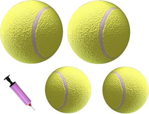 Young Wolf 4 große Tennisbälle mit Pumpe für Hunde, 24,1 cm und 17,8 cm, aufblasbar, riesige Tennisbälle, großes Haustierspielzeug, Ball, lustiges Outdoor-Sport von Young Wolf