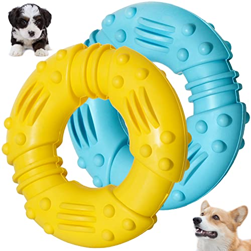 Youngever 2er Pack 12CM Hundespielzeug Ring, Kauspielzeug Große & Kleine Hunde, Kauspielzeug aus Naturgummi von Youngever