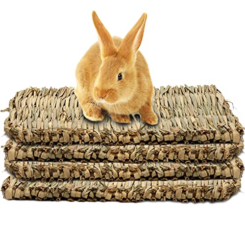 Youngever Grasmatte, gewebte Bettmatte, natürliche Kaubetten, Bettspielzeug für Hasen, Kaninchen, Meerschweinchen und Kleintiere, 4 Stück von Youngever