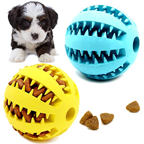 Youngever Hundeball-Spielzeug für Haustierzahnreinigung, Kauen, Apportieren, Leckerli-Ball, Futterspender (klein, 5,1 cm), 2 Stück von Youngever