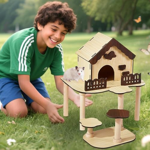 Youngwier Hamster Hütte - Holz Hamsterkäfig Landschaftsdekoration - Stehende Käfigzubehör Bett Erkundungsspielzeug Für Bereicherung Spielumgebung Kleintiere Indoor von Youngwier