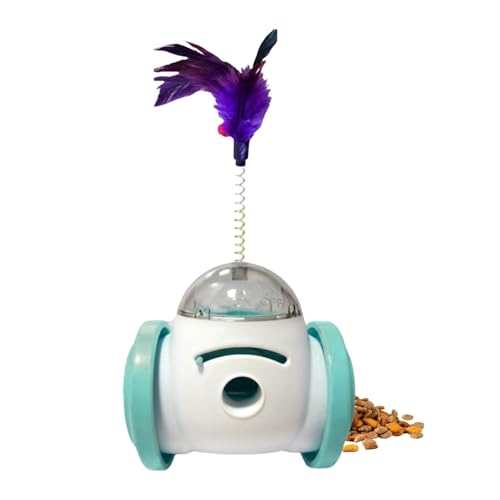 Youngwier Katzenball-Leckerli-Spender, Ball-Futterspender für Haustiere,Slow Feeder Ball mit Feder | Leckerli-Spender für Katzen, interaktiver Leckerli-Spender für Hunde, Ball-Katzenfutterspielzeug von Youngwier