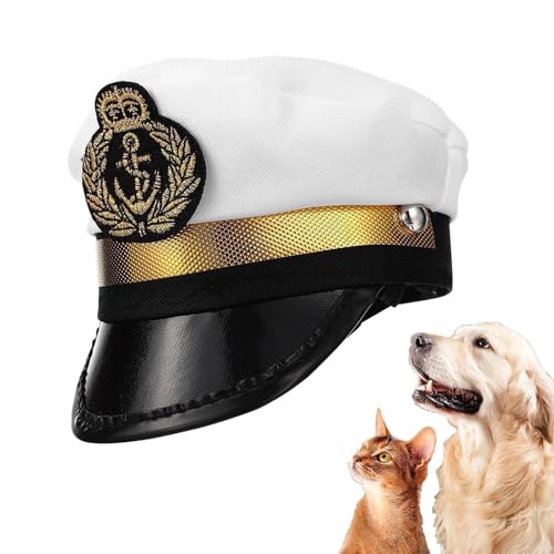 Youngwier Seemannshut für Hund, Haustier Captain Hut,White Captain Cosplay Hut mit Verstellbarer Schnur | Party Headwear Haustierbedarf, Kopfschmuckfoto -Requisiten, Halloween Cosplay -Kostümzubehör von Youngwier