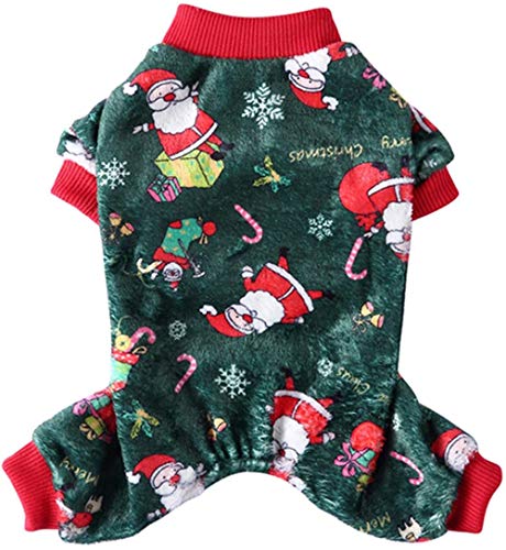 Youning Winter Hundekleidung Hunde Schlafanzug Weihnachten Hund Kostüm Hunde Bekleidung Santa Claus Kostüm Pullover Outfit Mantel Jacke Kleidung für Kleine Hunde Katzen Haustier Kleidung (L-Grün) von Youning