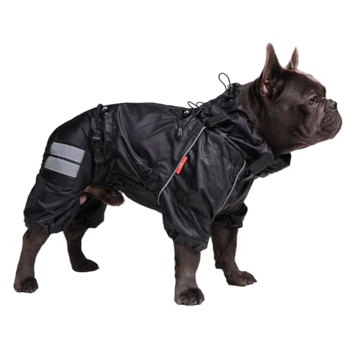 Hundebekleidung: Regenmantel, Trenchcoat, Overall für mittelgroße Hunderassen wie Französische Bulldoggen und Mops. Farbe: Schwarz. Geschlecht: Unisex (L) von Your Stylish Hunter