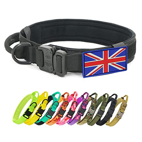 Schwarzes taktisches Hundehalsband mit UK-Flagge – YouthBro K9 Militär-Hundehalsband, verstellbares Nylon-Hundehalsband mit robuster Metallschnalle für mittelgroße und große Hunde L von YouthBro