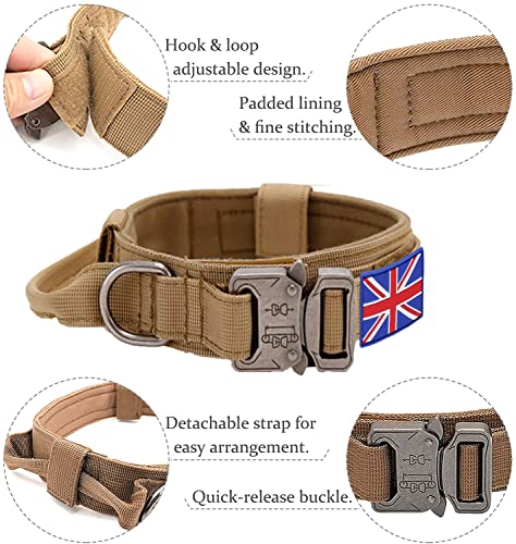 Tactical Dog Collar with UK United Kingdom Flag - YouthBro K9 Military Dog Collar with 2 Patches, Adjustable Nylon Dog Collar with Heavy Duty Metal Buckle for Medium Large Dogs L von YouthBro