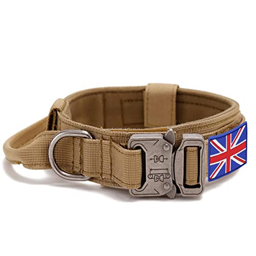 Tactical Dog Collar with UK United Kingdom Flag - YouthBro K9 Military Dog Collar with 2 Patches, Adjustable Nylon Dog Collar with Heavy Duty Metal Buckle for Medium Large Dogs XL von YouthBro