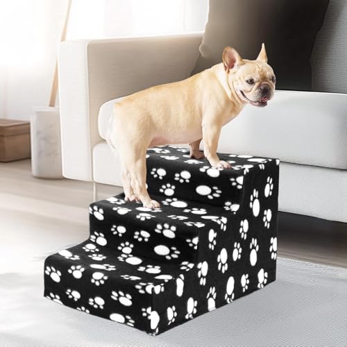 Youyijia Hundetreppe 3 Stufen Haustiertreppe für Bett 45 x 35 x 30 cm Haustiertreppe Haustierleiter mit waschbarem, rutschfestem Plüschbezug für Hunde und Katzen (Black, 45x35x30CM, 3) von Youyijia
