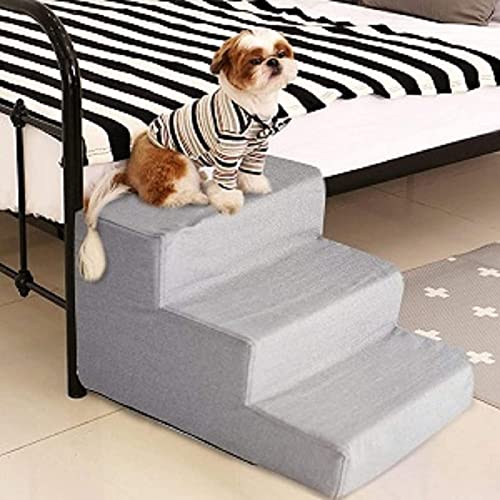 Youyijia Hundetreppe 3 Stufen Haustiertreppe für Bett 45 x 35 x 30 cm Haustiertreppe Haustierleiter mit waschbarem, rutschfestem Plüschbezug für Hunde und Katzen (Grey, 45x35x30CM, 3) von Youyijia
