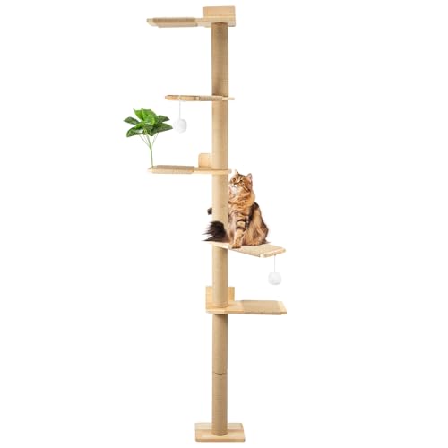 Youyijia Katzenkratzbaum 206cm aus Naturkautschukholz, 5 Etagen Wandmontierter Katzenbaum mit Verbreiterter Basis, Plüschbällen, 360° Drehbar, XXL Kletterbaum für Katzen zum Klettern, Kratzen Youyijia Katzenkratzbaum 206cm aus Naturkautschukholz, 5 Etagen Wandmontierter Katzenbaum mit Verbreiterter Basis, Plüschbällen, 360° Drehbar, XXL Kletterbaum für Katzen zum Klettern, Kratzen von Youyijia