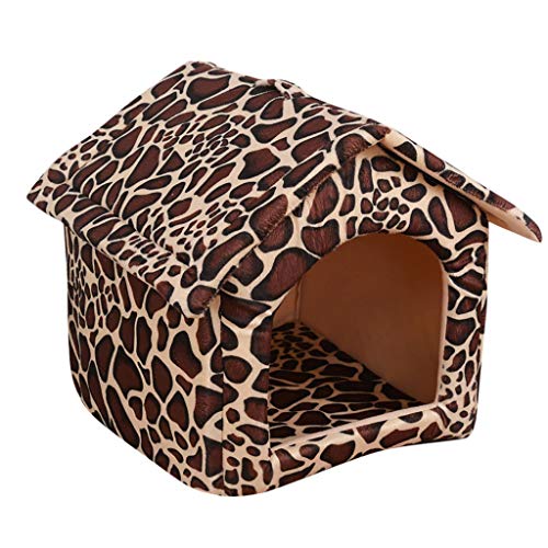 Yowablo Bed Cushion Dog House Haustier Hund Katze Cashmere House Printing Warmhalten Heimtierbedarf (27 * 32 * 32cm,Kaffee) von Yowablo