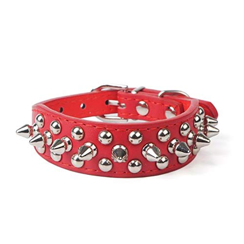 Yowablo Halsband Halsband verstellbar Leder Niet Spiked Studded Pet Puppy (37 * 2.5cm,1Rot) von Yowablo