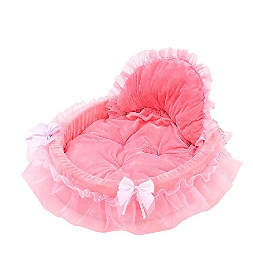 Yowablo Hundehütte Haustier Hund Welpe Prinzessin Bögen Spitze Herz elegant schönes Bett (46 * 43cm,Rosa) von Yowablo