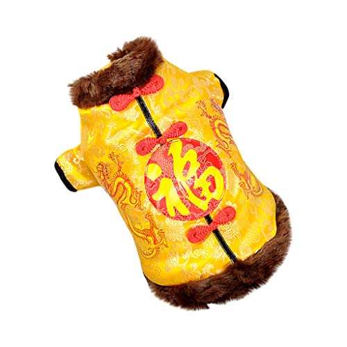 Yowablo Hundekleidung Mode neuen chinesischen Stil Anzug Herbst und Winter Komfort Katze (XL,1- Gelb) von Yowablo