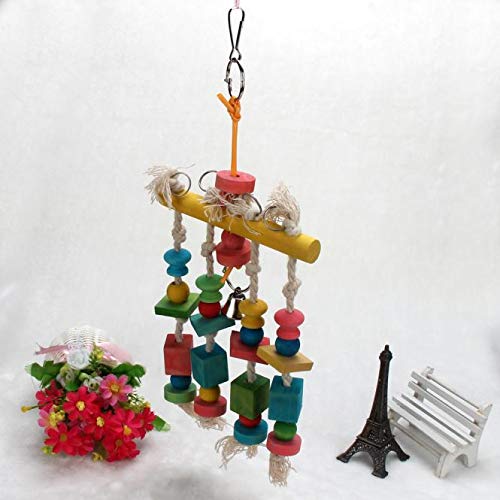 Yowablo Papageien-Haustier-Vogel-Keilschwanzsittich, der Chew Toy Bells Wood hängt (38cm,Zufällige Farbe) von Yowablo