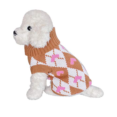 Yowablo Pullover Haustier Hund Katze Winter Warm Rollkragenpulli Herzdruck Kostüm Kleidung (L,3- Khaki) von Yowablo