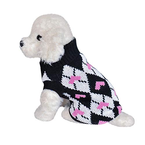 Yowablo Pullover Haustier Hund Katze Winter Warm Rollkragenpulli Herzdruck Kostüm Kleidung (XS,3- Schwarz) von Yowablo