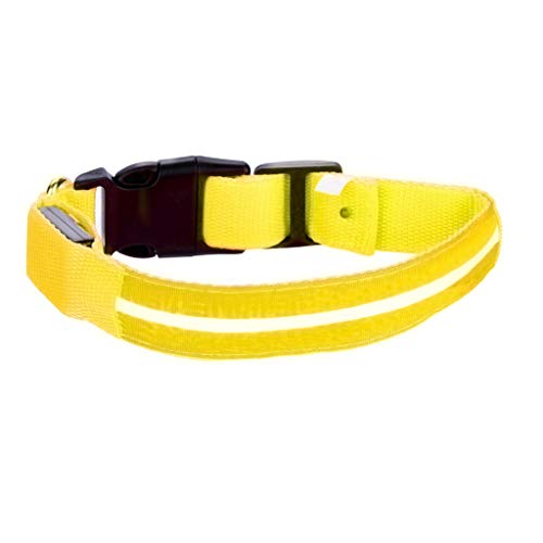 Yowablo Sicherheit Haustierhalsband beleuchtete Nylon Solid Hundehalsband Glow Halskette (2 * 22-40cm,1Gelb) von Yowablo