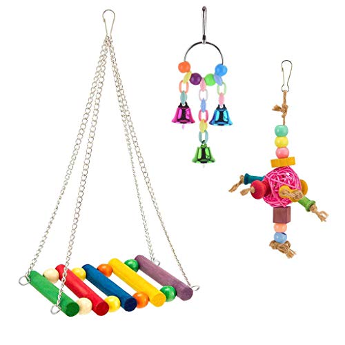 Yowablo Vogel Spielzeug Bell Swing Vogelkäfig Anhänger Futtersuche Papageien 3PC Kombinationsanzug (3Teile/Satz,Mehrfarbig) von Yowablo