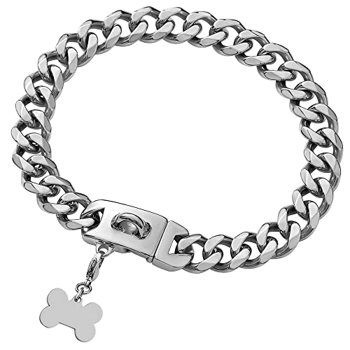 Hundehalsband für große Hunde, 19 mm, 18 Karat Gold, personalisierbar, Edelstahl, silberfarben, Guban-Gliederkette, Halsband für kleine Hunde, Metall, kaufest, unzerstörbare Kette Hundehalsband für große Hunde, 19 mm, 18 Karat Gold, personalisierbar, Edelstahl, silberfarben, Guban-Gliederkette, Halsband für kleine Hunde, Metall, kaufest, unzerstörbare Kette von Yowity