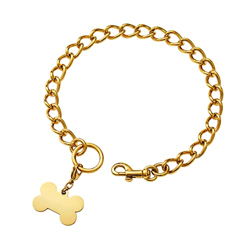 Hundehalsband mit Clip-Design, 18 Karat vergoldet, starker Edelstahl, P-Kette, Metallhalsband für kleine, mittelgroße und große Hunde von Yowity
