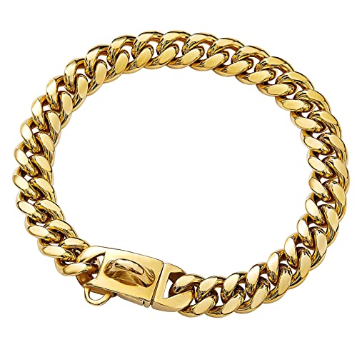 Yowity Goldfarbenes Hundehalsband, 14 mm stark, Edelstahl, kubanische Glieder, Hundehalsband, Gehhalsband für mittelgroße und große Hunde Yowity Goldfarbenes Hundehalsband, 14 mm stark, Edelstahl, kubanische Glieder, Hundehalsband, Gehhalsband für mittelgroße und große Hunde von Yowity