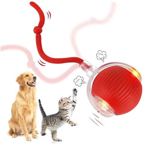 Yozexin Chewie Viral Interaktiver Haustierball, Chewie Smart Rolling Ball für Katzen & Hunde, 360° Automatisches Rollspielzeug (Rot) von Yozexin