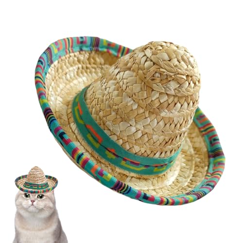 Yplkm Mini Sombrero Hüte | Geflochtener Mexiko Hut | Großkrempige Deko Stirnband Für Kinder Und Haustiere von Yplkm