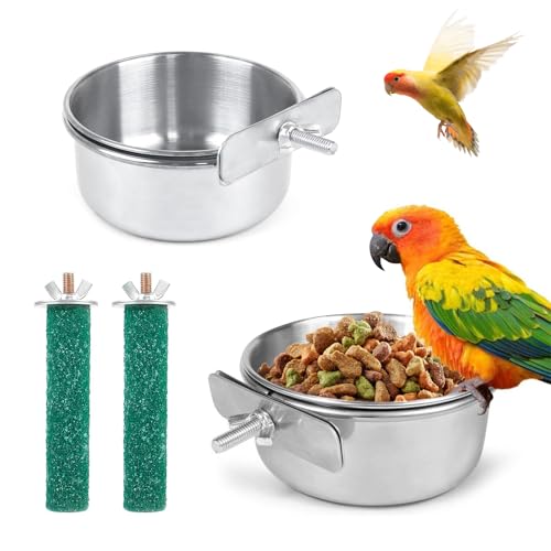 2 Stück Vogel Futternapf zum Einhängen, Edelstahlnapf mit Halter Vogelfutterschale, Edelstahl Papageien Fütterungsbecher, für Vögel Papageien Wasser Futterschale 2 Stück Vogel Futternapf zum Einhängen, Edelstahlnapf mit Halter Vogelfutterschale, Edelstahl Papageien Fütterungsbecher, für Vögel Papageien Wasser Futterschale von Yqhugbc