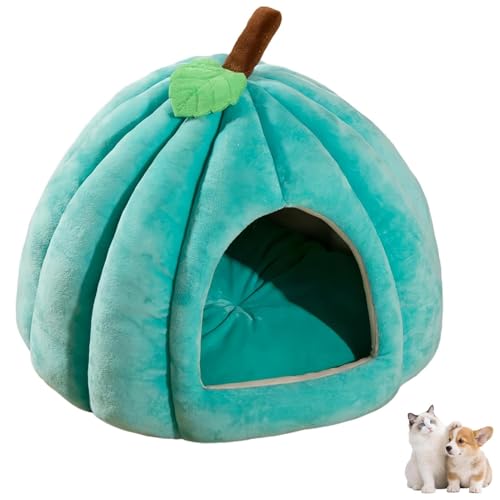 Kürbis Katzenbett, Halloween Katzenhöhle Haus mit Abnehmbarem Kissen, Niedliches Kürbisform Katzenzelt für Indoor-Katzen, Kätzchen & Kleine Hunde, Warmes Flauschiges Haustiernest (Blau, L) von Ysaca