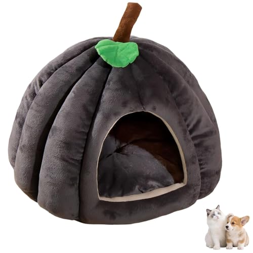 Kürbis-Katzenbett, Halloween-Katzenhöhlenhaus mit abnehmbarem Kissen, niedliches Kürbisform-Katzenzelt für Indoor-Katzen, Kätzchen und kleine Hunde, warmes flauschiges Haustiernest (Grau, L) von Ysaca