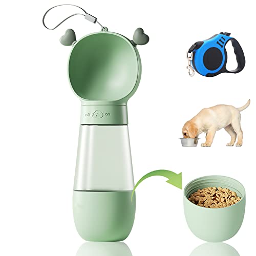 Hunde Wasserflasche,2 in 1 Hund Wasserflasche Tragbare,Haustier Wasserflasche mit HundefutterBecher,Multifunktionale Hundewasserflasche mit 5m Hundeleine,für Hunde und Katzen von Ysislybin