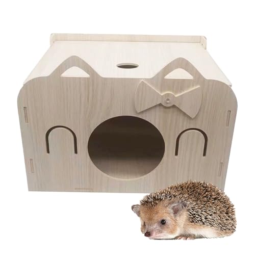 Igelhaus, 35 x 25 x 26 cm Hölzerne Igelhaus mit Rattenklappe Winterfest Abnehmbar Igel Haus mit Runden Lüftungsfenster und Boden für Igel oder Meerschweinchen zum Unterschlupf und Winterschlaf von Ysislybin
