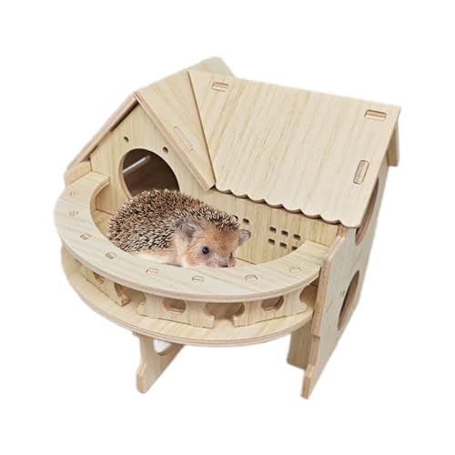 Ysislybin Igelhaus, 35 x 27 x 27 cm Hölzerne Igelhaus mit Terrasse, Große Abnehmbar Igel Haus mit Mehrere Runden EIN- und Ausgänge für Igel oder Meerschweinchen zum Unterschlupf und Winterschlaf von Ysislybin