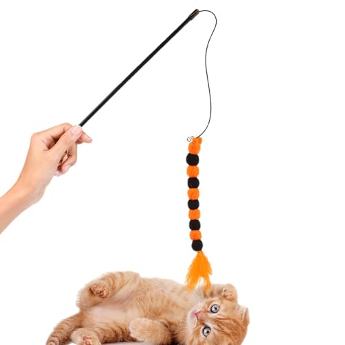 Ysvnlmjy Federspielzeug für Hauskatzen, Feder-Haustier-Teaser-Zauberstab, tragbares Haustierspielzeug für Unterhaltung, multifunktionales Teaser-Spielzeug mit Glocke und Plüschball zum Entspannen von Ysvnlmjy