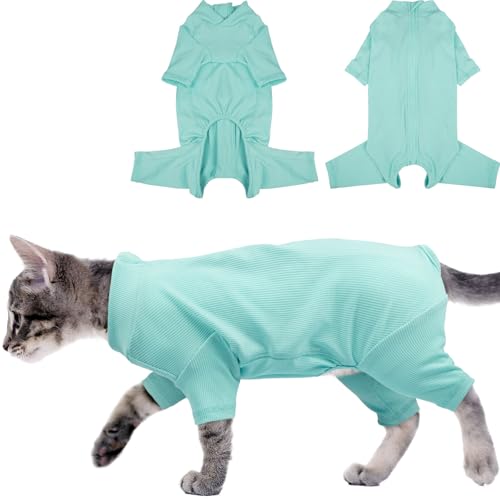 Yternal Katzenkleidung, weich, dehnbar, bequem, Katzen-Shirt, elastisch, Haustier-Outfit, einfacher Reißverschluss mit Bezug, Blau, Größe L von Yternal