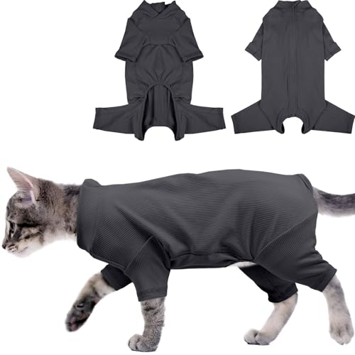 Yternal Katzenkleidung, weich, dehnbar, bequem, Katzen-Shirt, elastisch, Haustier-Outfit, einfacher Reißverschluss mit Bezug, Dunkelgrau, Größe XXL von Yternal