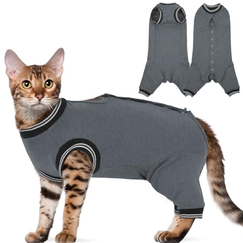 Yternal Stressfreier Katzen-Genesungsanzug für weibliche Katzen, Alternative zum E-Halsband, Anti-Leck- und Zugang von hinten, Grau, Größe S von Yternal