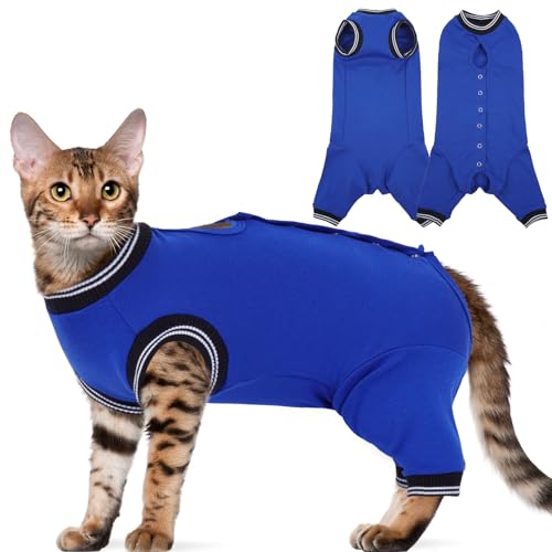Yternal Stressfreier Katzen-Genesungsanzug für weibliche Katzen, Alternative zum E-Halsband, Anti-Leck- und Zugang von hinten, Königsblau, Größe XL von Yternal