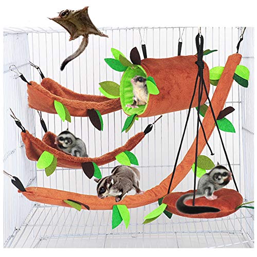 Yu-Xiang Hängematte für Hamster, Käfig-Zubehör-Set, Blatt-Holz-Design, kleine Tier-Hängematte, Seil-Schaukel für Meerschweinchen, Ratten, Vögel, Papageien, Rennmäuse, Eichhörnchen, 5 Stück von Yu-Xiang