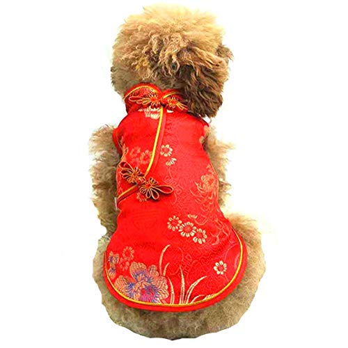 Yu-Xiang Haustierkostüm, Tang-Anzug, Cheongsam-Satin-Kleidung, chinesischer Stil, Kleidung für Hunde, Haustierrock, Welpen, Katzen, Kleid, Hundeweste, T-Shirt (XXS, Rot) von Yu-Xiang