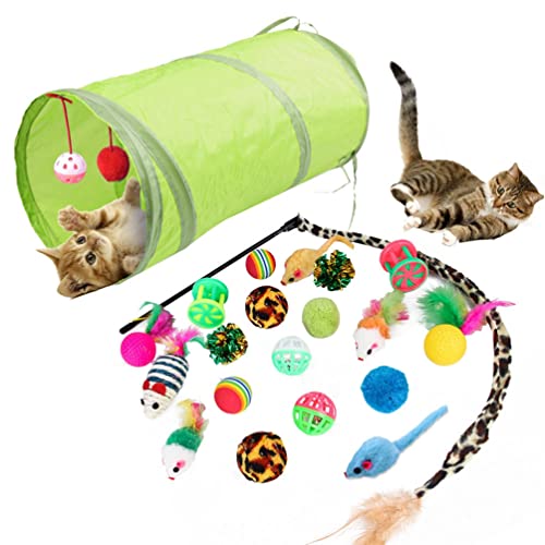 YuanDiann Katzenspielzeug Set Tunnel Katzen-Teaser Plüschmaus Kombinationsspielzeug Feder Interaktives Training Haustier Spielzeug 1#(21 Pack) von YuanDiann