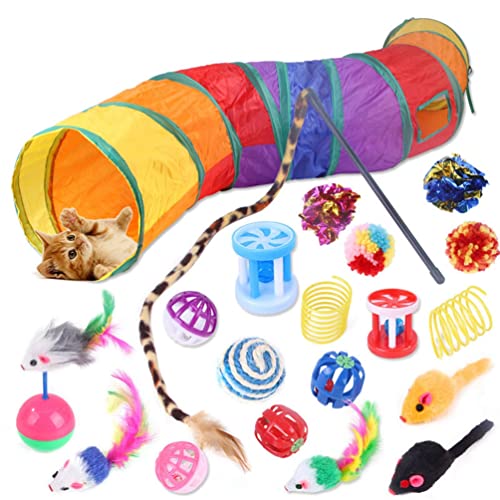 YuanDiann Katzenspielzeug Set Tunnel Katzen-Teaser Plüschmaus Kombinationsspielzeug Feder Interaktives Training Haustier Spielzeug 13#(20 Pack) von YuanDiann